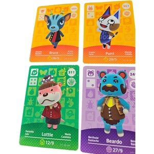 Lot 4 Pieces Nintendo Animal Crossing Amiibo Cards Collectible Cards